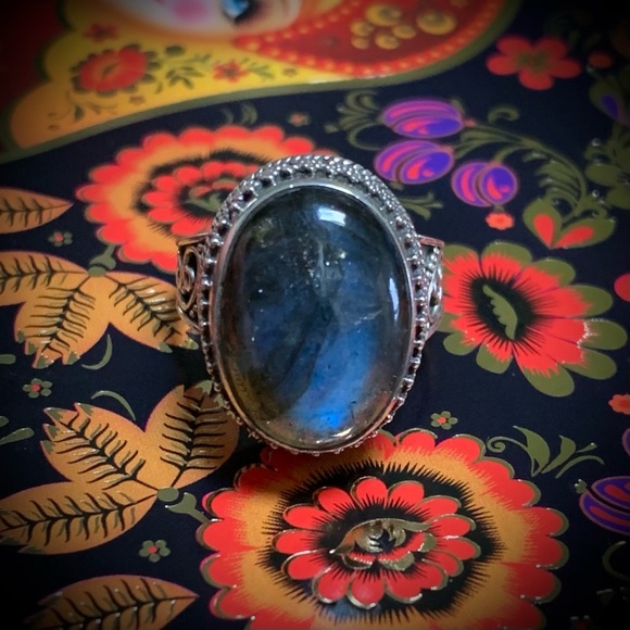 Glowing Labradorite Sterling Silver Ring 925 Vintage - Picture 13 of 15